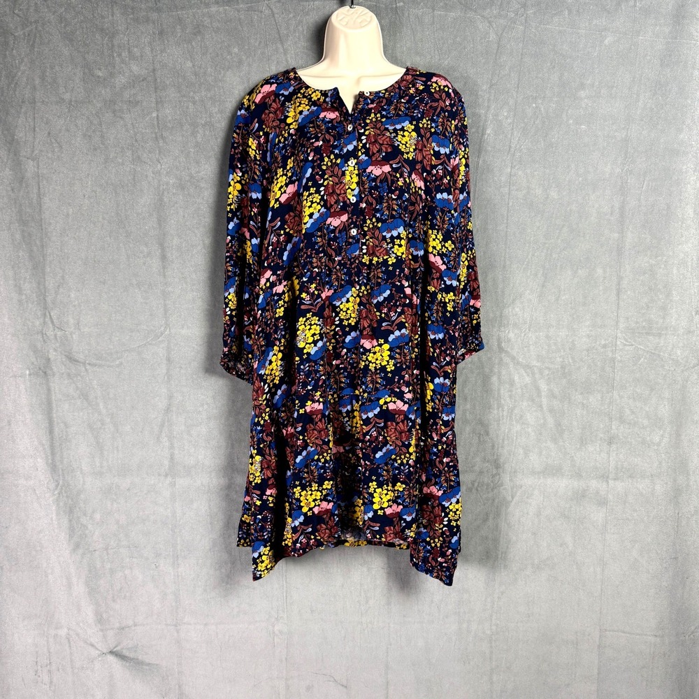 Natural Life Dress XL Multicolor Floral Print Rayon Tiered Ruffle Boho Vacation